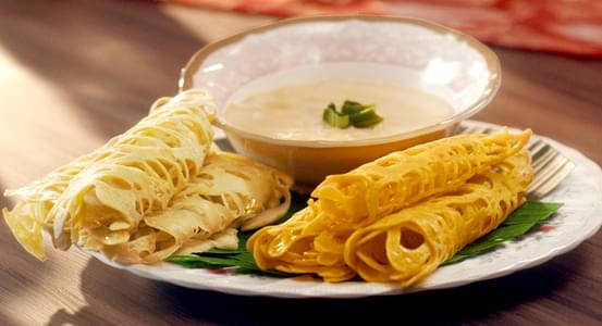 Roti Jala with Pengat Durian