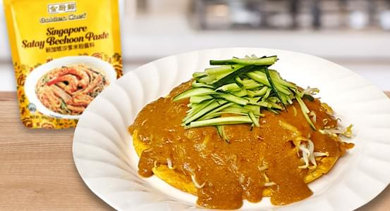 Fried Tofu Omelette with Satay Beehoon Paste