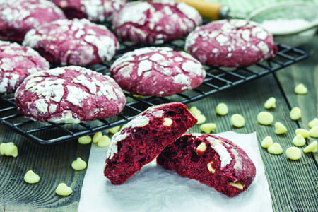 Red Velvet Chocolate Chip & Macadamia Cookies