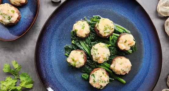Braised Stuffed Shiitake Mushrooms with Greens