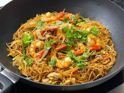 Wok-fried Mee Sua with Tiger Prawns