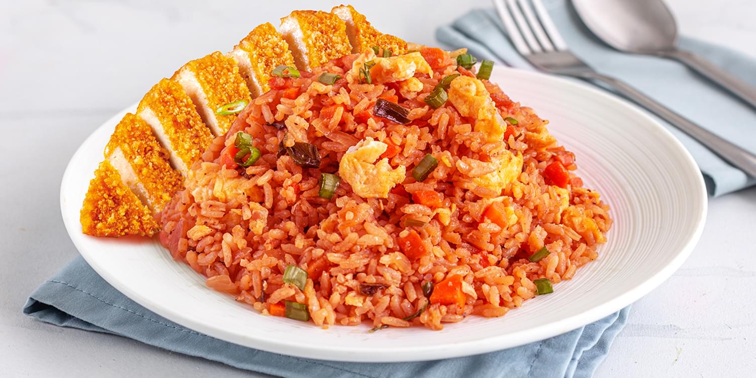 Cheesy Ketchup Fried Rice with Cutlet