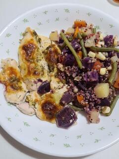 Baked Pesto Chicken with Quinoa Veg