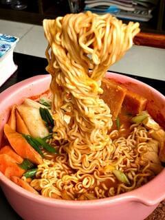 Cheesy Chicken Kimchi Noodles