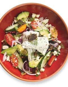 Crispy Skin Barramundi Mediterranean Salad
