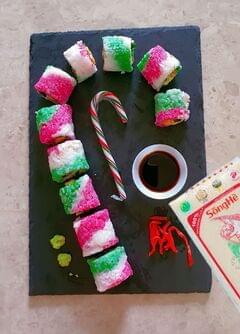 Christmas Treat Candy Cane Sushi