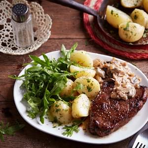 Pan Seared Australian Beef Flank Steak with Asian Mushroom Sauce