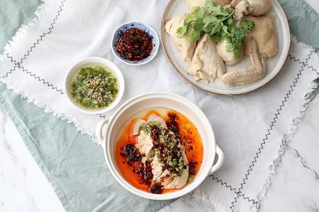 Poached Chicken with Ginger and Spring Onion Sauce