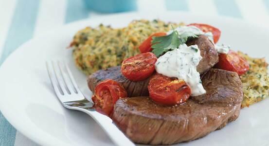 Pan Seared Australian Beef Denver Steak with Tomato Herb Cream Sauce